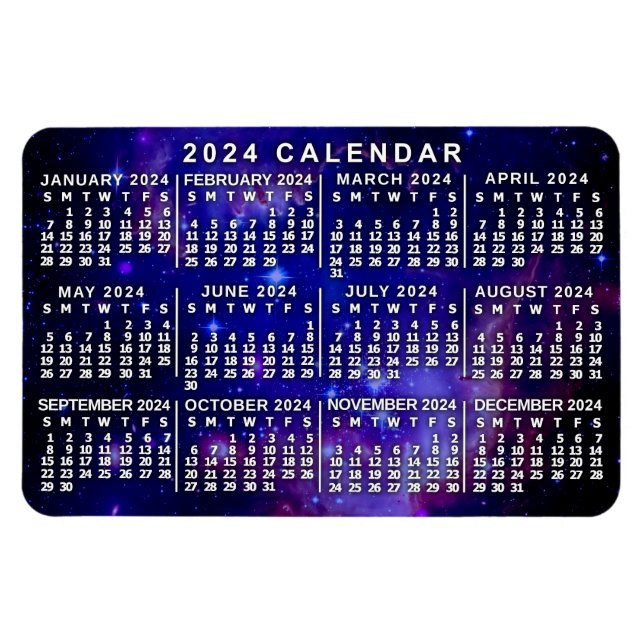 Imán 2024 Año Calendario mensual Nebulosa del espacio u (Horizontal)