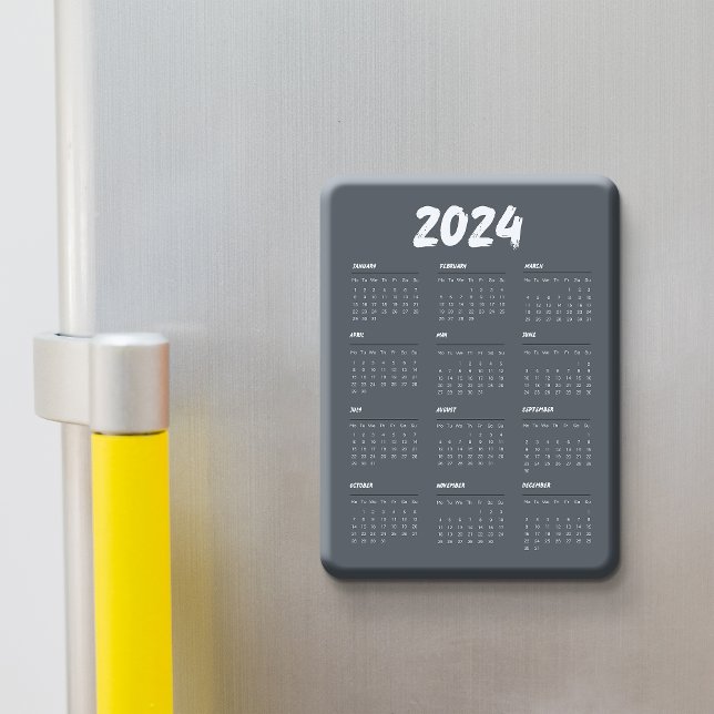 Imán 2024 Calendar Black And White Simple  (2024 Calendar Black And White Simple Magnet)