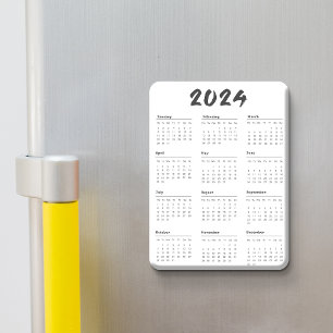 Imán 2024 Full Year Calendar Black And White Minimalist