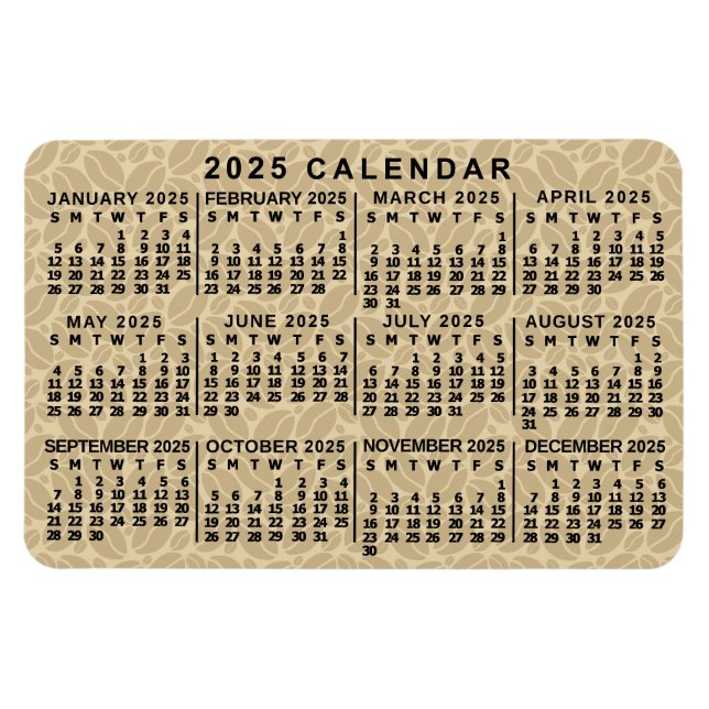 Imán 2025 Años Calendario Mensual Frías De Café Ligero (Horizontal)
