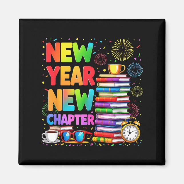 Imán 2026 Bookworm Funny Happy New Year Chapter Book Lo (Frente)