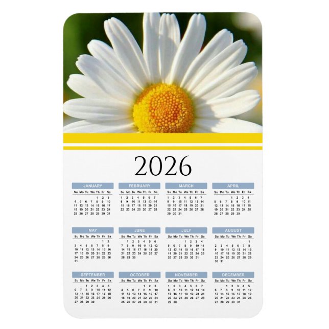 Imán 2026 Bright Shasta Daisy Floral Calendar Magnet (Vertical)
