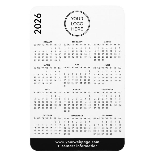 Imán 2026 Business Logo Magnet Calendar (Vertical)