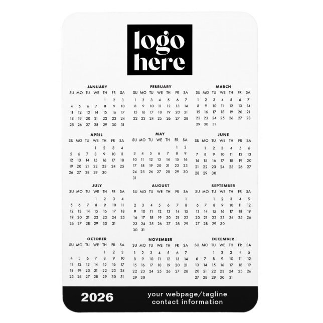 Imán 2026 Business Logo Magnet Calendar (Vertical)