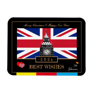 Imán 2026 Feliz Año Nuevo, Bandera Británica, Big Ben R