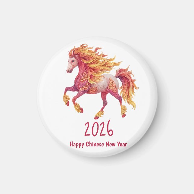 Imán 2026 Fiery Horse – Happy Chinese New Year (Frente)
