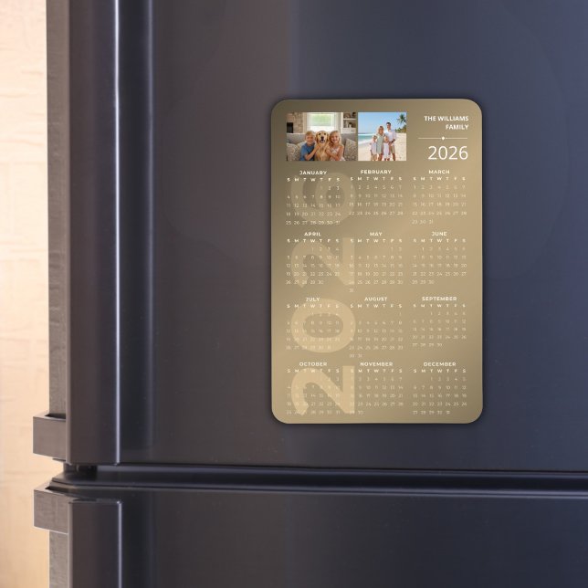 Imán 2026 Full Year Calendar Brown Personalised Photo (2026 Full Year Calendar Family Photo Magnet for Fridege)
