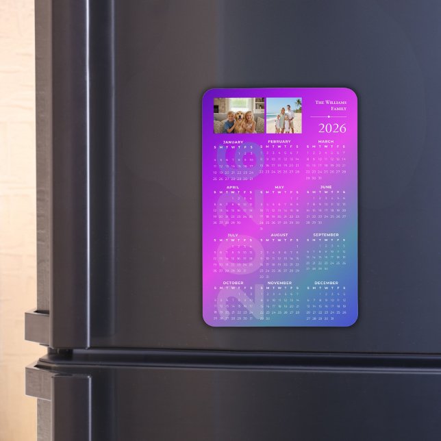 Imán 2026 Full Year Calendar Personalized Photos (2026 Year at a glance Calendar Magnet with family photos)