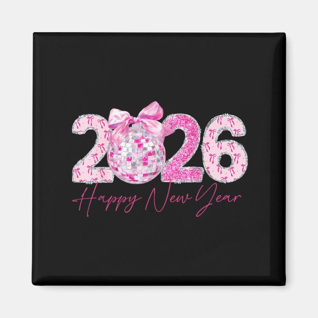 Imán 2026 Happy New Year Bow Patch Disco Ball  (Frente)
