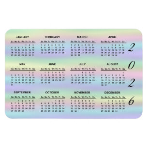Imán 2026 Nómina de Calendario Holográfico Pastel Arcoi