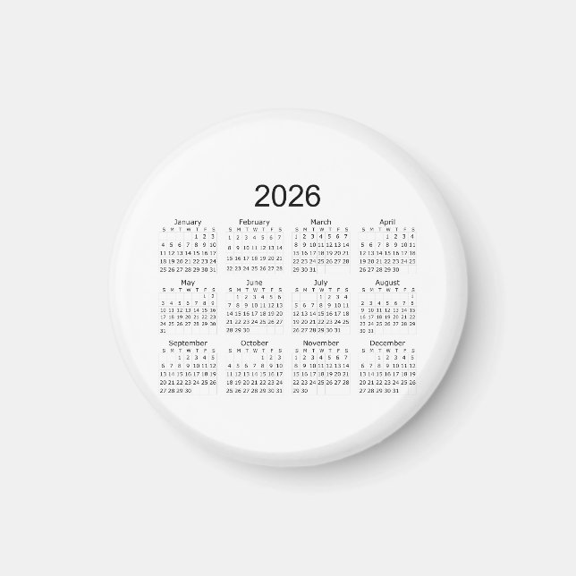 Imán 2026 Simple Minimalist Calendar (Frente)