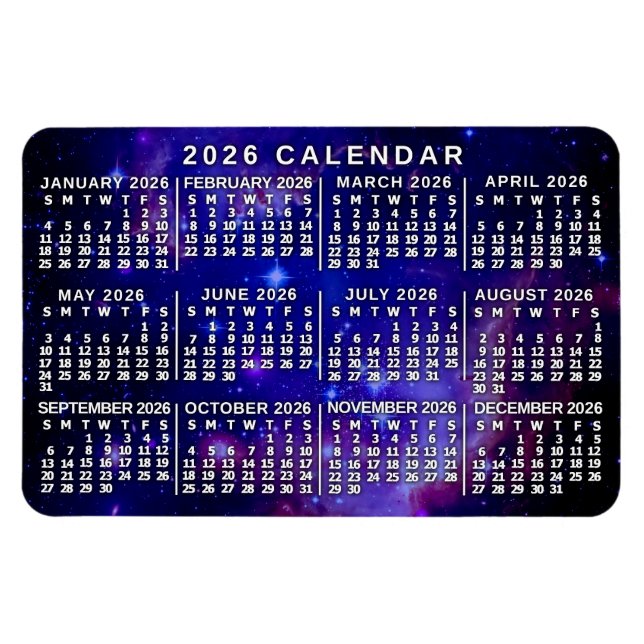 Imán 2026 Year Monthly Calendar Outer Space Nebula (Horizontal)