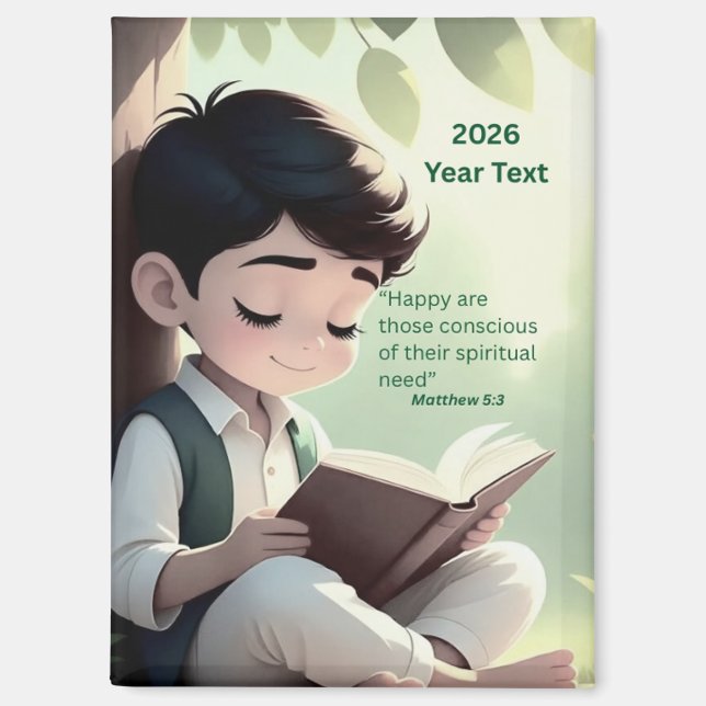 Imán 2026 Year Text Boy Reading (Anverso)