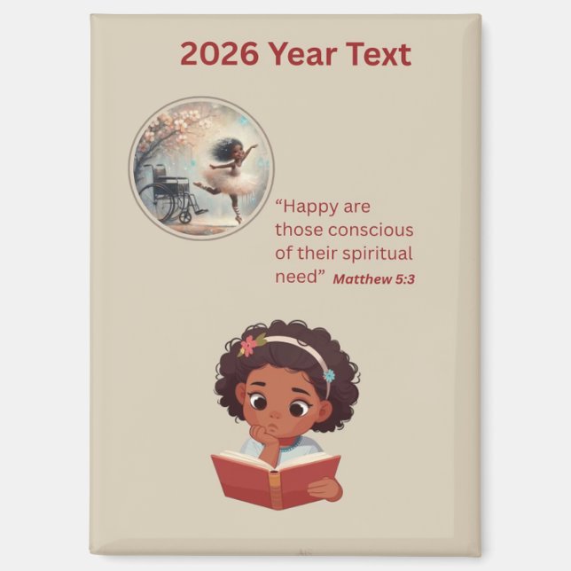 Imán 2026 Year Text Girl Reading (Anverso)