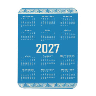 Imán 2027 Calendar, Greek Fret, Cosmic Latte on Blue