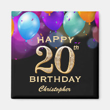 20.ª fiesta de cumpleaños Globos de oro y negro