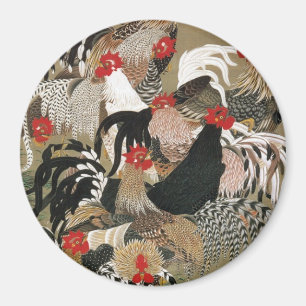 Imán 20. 群 鶏 図, 若 冲 rebaño de gallos, Jakuchu