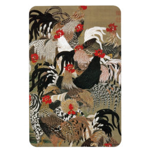 Imán 20. 群 鶏 図, 若 冲 rebaño de gallos, Yakuchu, Japón Ar