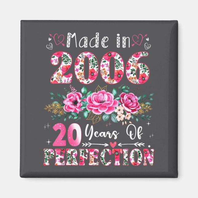 Imán 20 Year Old Made In 2006 Floral 20th Birthday Wome (Frente)