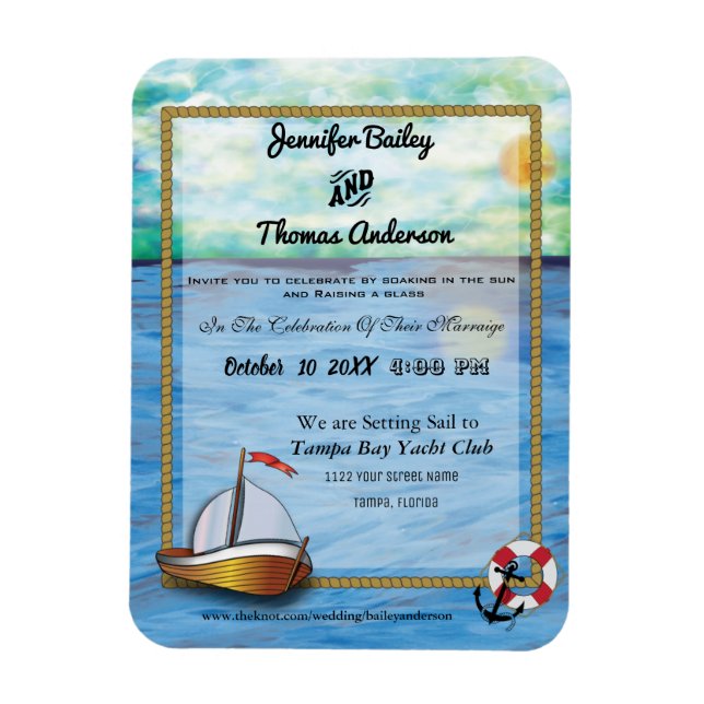 Imán 20XX Invitación a la boda acuarela de barca (Vertical)