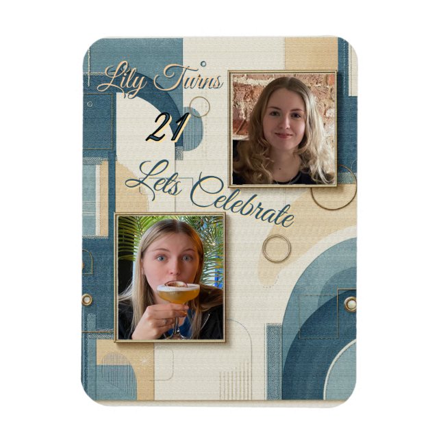 Imán 21 cumpleaños Almond flor crema azul (Vertical)