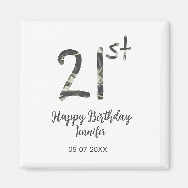 Imán 21 cumpleaños añadir nombre fecha año negro planti (Frente)