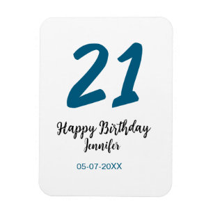Imán 21 cumpleaños negrita letra azul simple mínimo