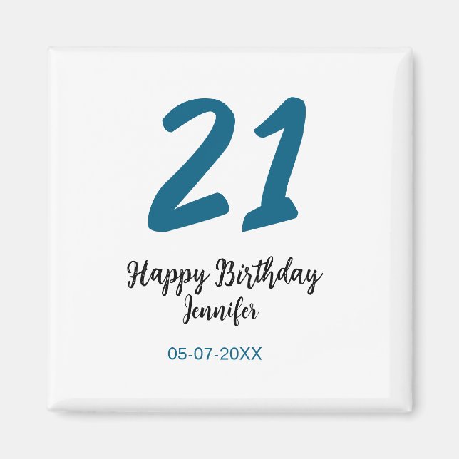 Imán 21 cumpleaños negrita letra azul simple mínimo (Frente)