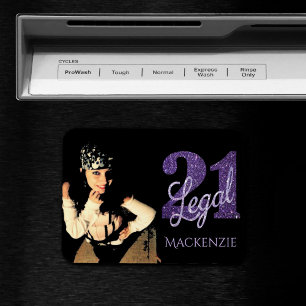 Imán 21 y legal   Púrpura Faux Purpurina Photo Keepsake