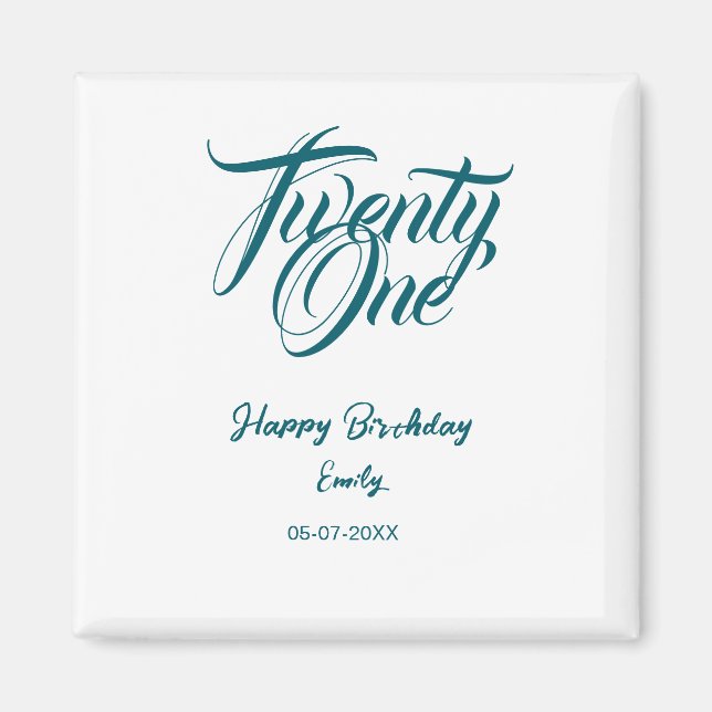 Imán 21st birthday add name date year blue template thi (Frente)