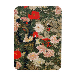Imán 22. 牡 丹 小 禽 図, 若 Peonies y Aves Pequeñas, Jakuchū
