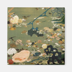 Imán 24. 貝 甲 図, 若 conchas, Jakuchū, arte del Japón