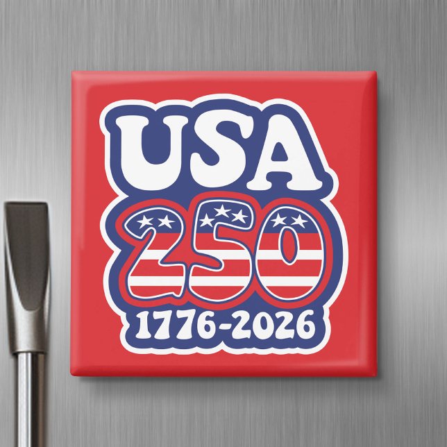Imán 250º cumpleaños de Estados Unidos - Groovy USA 250 (USA 250 - Celebrate America - American Revolution 250 Magnet)