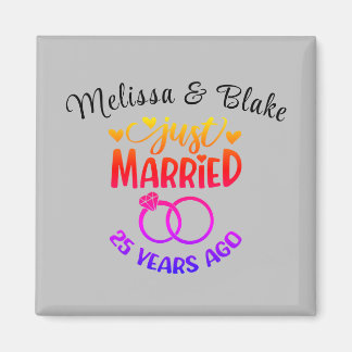 Imán 25.º aniversario Boda Nombres personalizados Plata