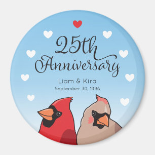 Imán 25° Aniversario Boda, Cardenal y Corazones