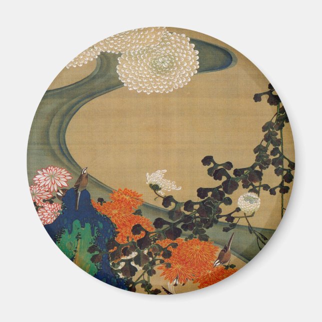 Imán 29. 菊 花 流 水 図, 若 Chrysanthemum & Stream, Jakuchū (Frente)
