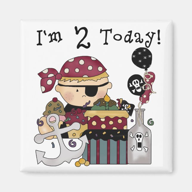 Imán 2.ª camiseta y regalo pirata de cumpleaños (Frente)