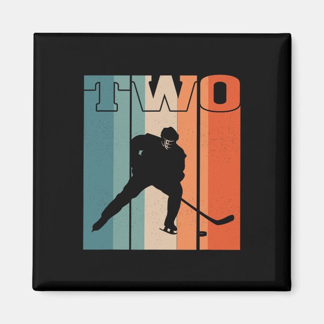 Imán 2.º Chica de Hockey sobre Hielo Retro de cumpleaño (Frente)