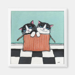 Imán 2 Gatos de Tuxedo en una caja | Gato Art Magnet