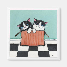 Imán 2 Gatos de Tuxedo en una caja | Gato Art Magnet