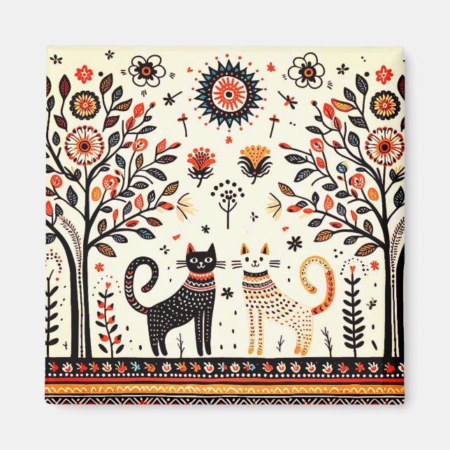 Imán 2 gatos egipcios con piramides (Frente)