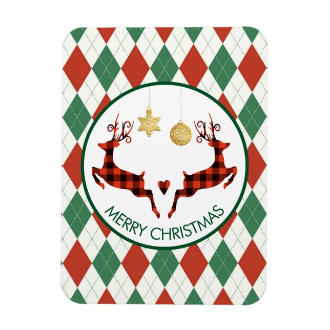 Imán 2 Navidades de ciervo saltando al estilo rústico (Vertical)