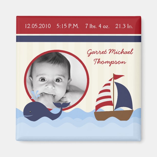 Imán 2"x2" Ahoy Nautical Ballena NacimientoAnuncio Magn (Frente)