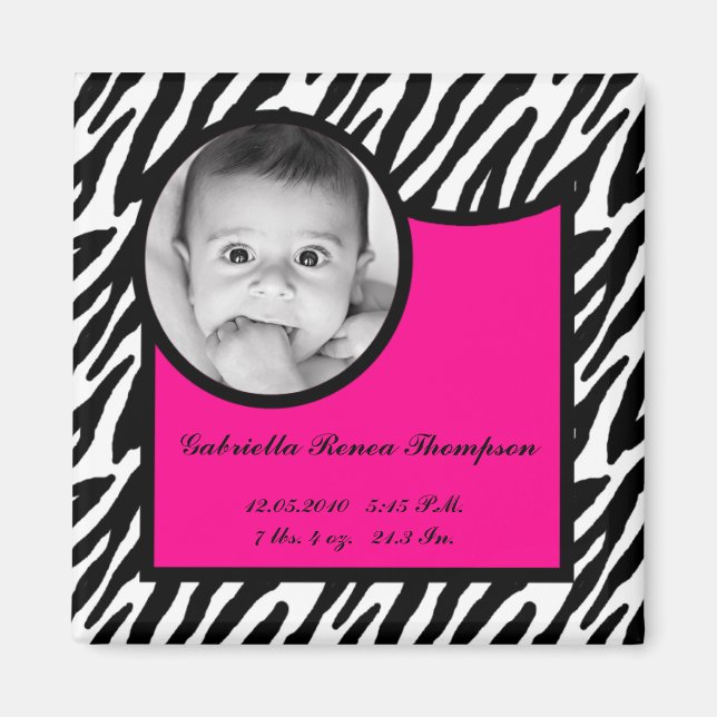 Imán 2"x2" Anuncio de nacimiento Magnet Cebra rosa cali (Frente)