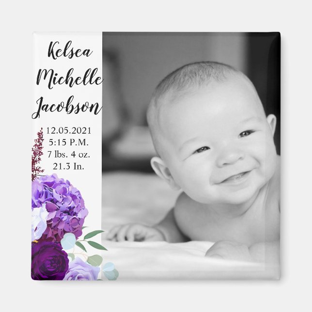 Imán 2"x2" Anuncio de nacimiento Magnet Lavender Hibisc (Frente)