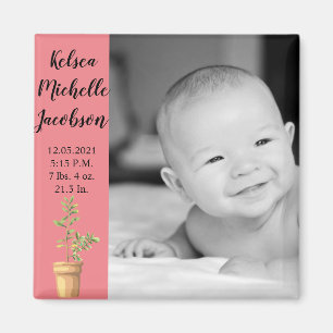 Imán 2"x2" Birth Announcement Magnet Bohemian Cactus Su