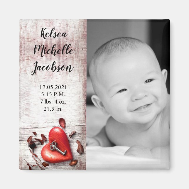 Imán 2"x2" Birth Announcement Magnet Country Wood Key t (Frente)
