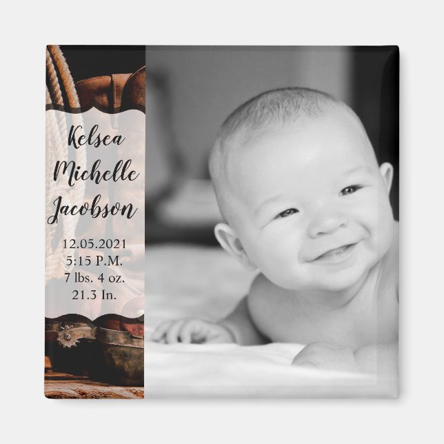 Imán 2"x2" Birth Announcement Magnet Cowboy Boots Barn (Frente)