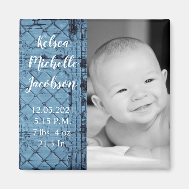 Imán 2"x2" Birth Announcement Magnet Rustic Tin Panel C (Frente)