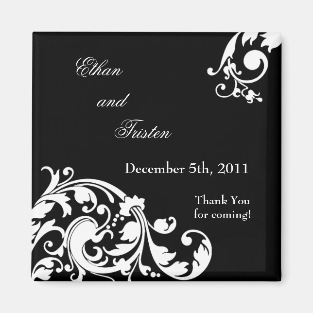 Imán 2"x2" Favnet Magnet Black Floral Filigree (Frente)